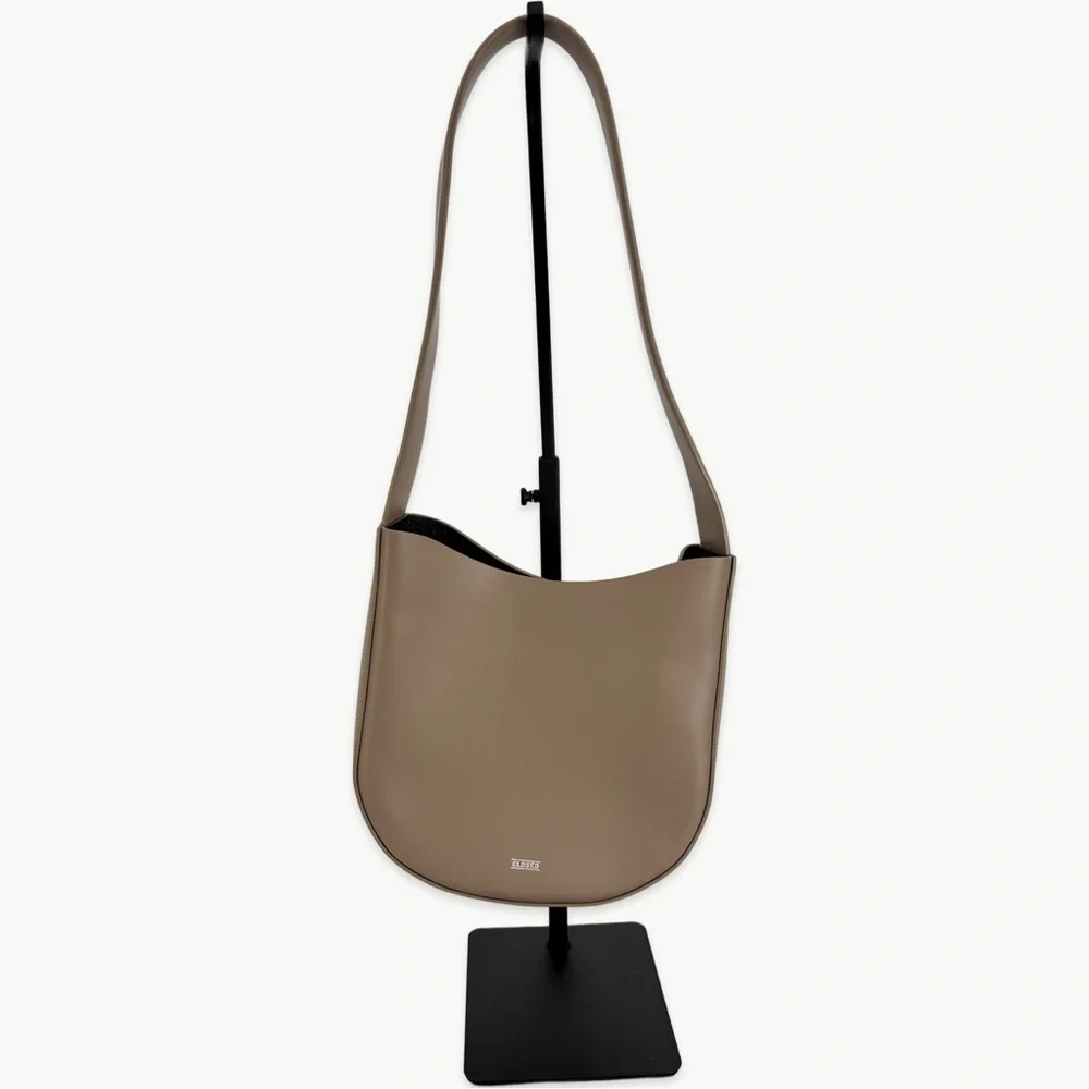 Closed Half Round 100% Calfskin Leather Tote Shoulder Bag | Grey - Picture 11 of 15